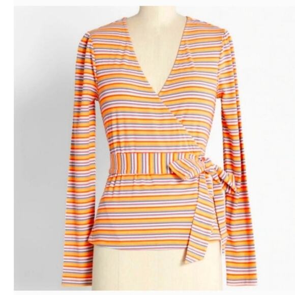 Modcloth NWT striped wrap rainbow long sleeve top betting on myself - Picture 1 of 7